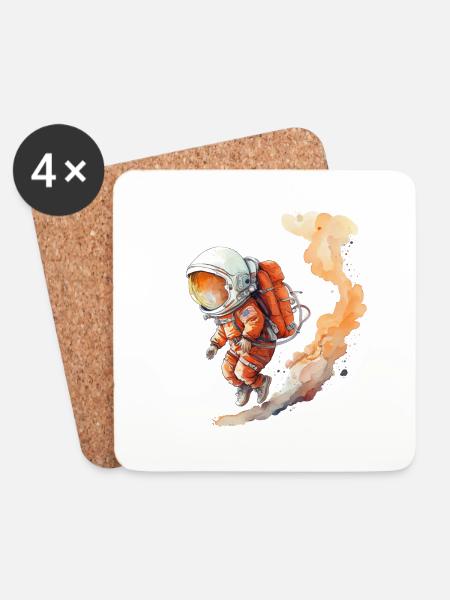 Astronaut Wasserfarben Illustration - Untersetzer (4er-Set) - Weiß