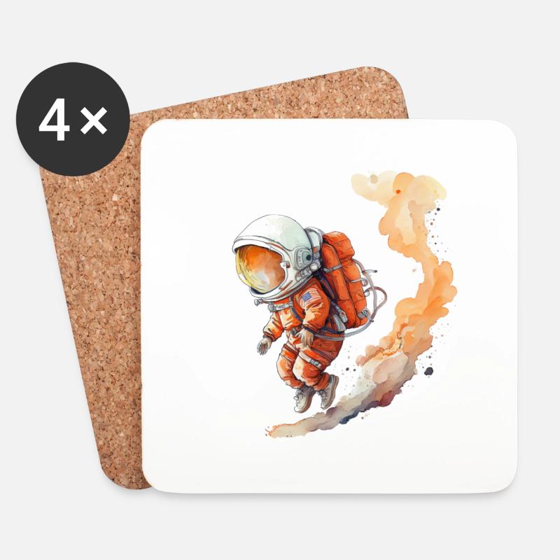 Astronaut Wasserfarben Illustration - Untersetzer (4er-Set) - Weiß
