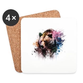 ours, grizzly - Dessous de verre (lot de 4) - blanc - Devant