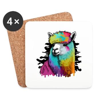 Alpaca Llama Head Rainbow Urban - Coasters (set of 4) - white - Front