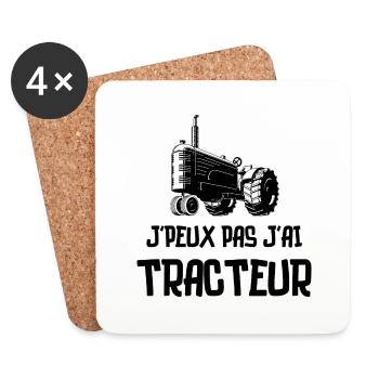 Tracteur fermier - Dessous de verre (lot de 4) - blanc - Devant