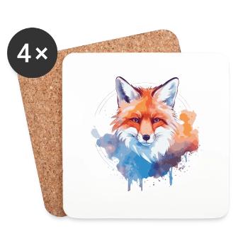 Watercolor Fox, Fox - Coasters (set of 4) - white - Front