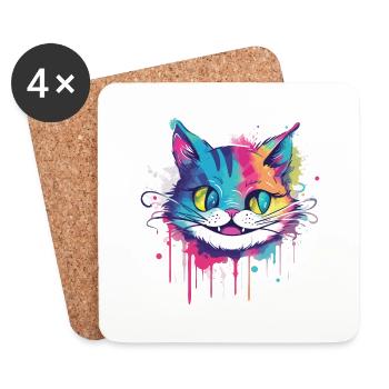 Crazy Colour Cat - Coasters (set of 4) - white - Front