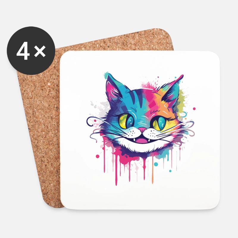Crazy Colour Cat - Untersetzer (4er-Set) - Weiß
