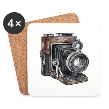 Kamera Retro Zeichnung - Untersetzer (4er-Set) - Weiß - Vorne