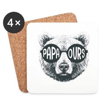 Papa bear cadeau T shirt papa fête des pères - Dessous de verre (lot de 4) - blanc - Devant