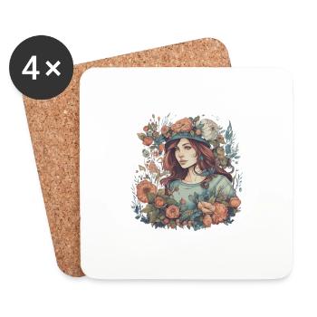 Summer Flower Girl Bohemian Style Vintage Féminin - Dessous de verre (lot de 4) - blanc - Devant