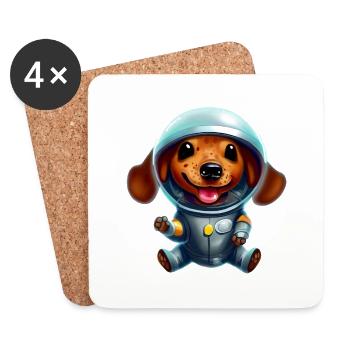 Astronaut Dackel - Untersetzer (4er-Set) - Weiß - Vorne