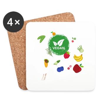 Vegan Obst und Gemüse - Untersetzer (4er-Set) - Weiß - Vorne