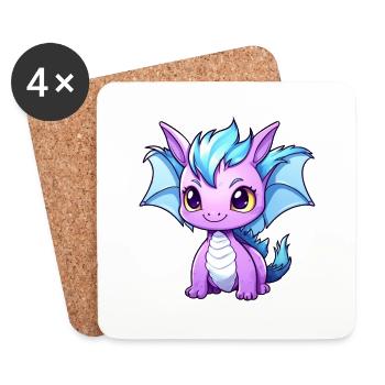 Dragon Kawaii Drawing - Coasters (set of 4) - white - Front