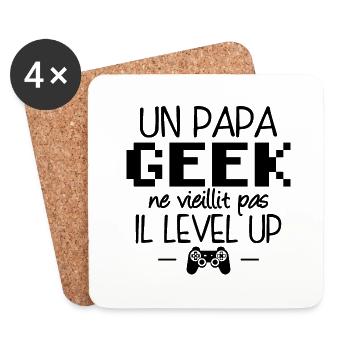 Un papa geek ne vieillit pas il level up - Dessous de verre (lot de 4) - blanc - Devant