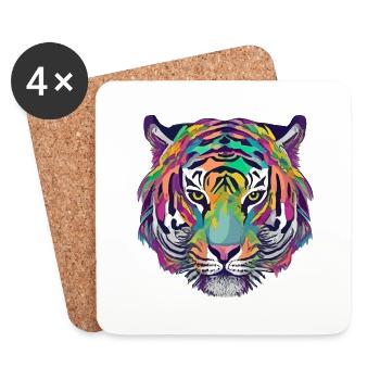Tiger Head Graphic Tee Illustration Art Comic - Dessous de verre (lot de 4) - blanc - Devant