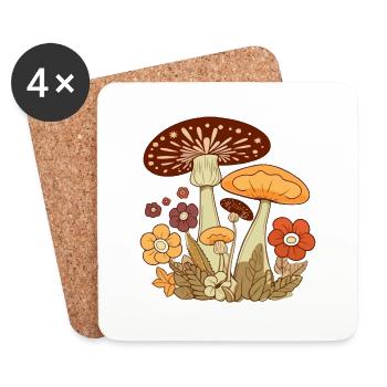 Champignons et fleurs 3 - Dessous de verre (lot de 4) - blanc - Devant