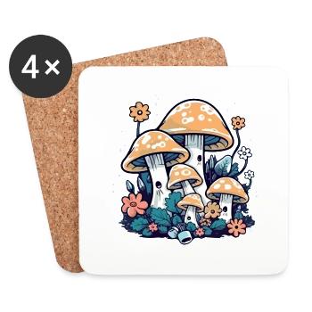 Mushrooms and flowers of the 70s - Coasters (set of 4) - white - Front