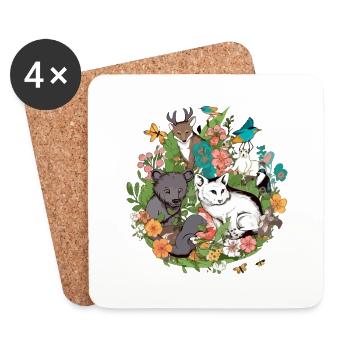 Animals in flowers n°1 - Coasters (set of 4) - white - Front
