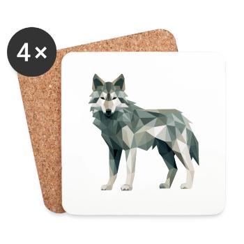 Wolf Geometrisch Zeichnung - Untersetzer (4er-Set) - Weiß - Vorne