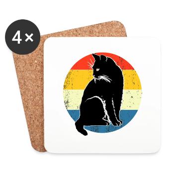 Retro Vintage Mignon Cat Sunset Design - Dessous de verre (lot de 4) - blanc - Devant