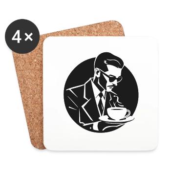 Männliche Vintage-Kaffeeliebhaber-Silhouette - Untersetzer (4er-Set) - Weiß - Vorne