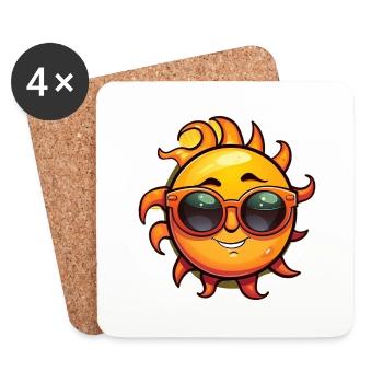 Sonne mit Sonnenbrille - Untersetzer (4er-Set) - Weiß - Vorne