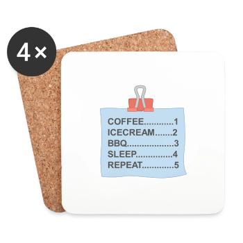 café, crème glacée, barbecue, sommeil et répétition - Dessous de verre (lot de 4) - blanc - Devant