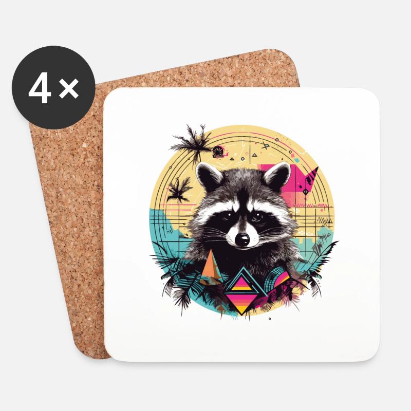 Waschbär in tropischer Geometrie - Untersetzer (4er-Set) - Weiß