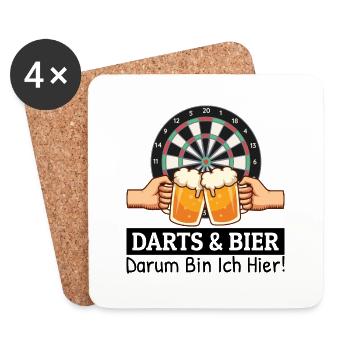 Darts Und Bier Darum Bin Ich Hier Dart Sprüche - Untersetzer (4er-Set) - Weiß - Vorne