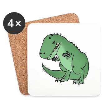 Funny Kawaii Trex, Dinosaur workout - Coasters (set of 4) - white - Front