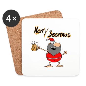 Merry Beermas - Untersetzer (4er-Set) - Weiß - Vorne
