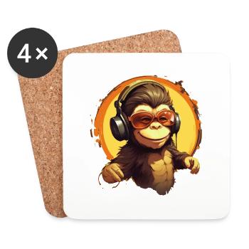 Drôle de singe avec des lunettes de soleil et des écouteurs - Dessous de verre (lot de 4) - blanc - Devant