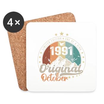 Octobre | les Légendes sont nés en Octobre 1991 - Dessous de verre (lot de 4) - blanc - Devant