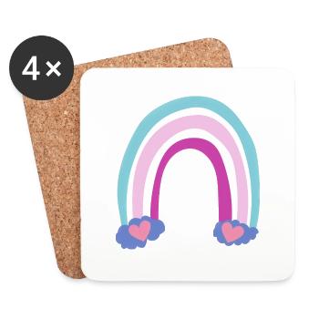 Regenbogen mit Herzen lila rosa blau, Rainbow - Untersetzer (4er-Set) - Weiß - Vorne