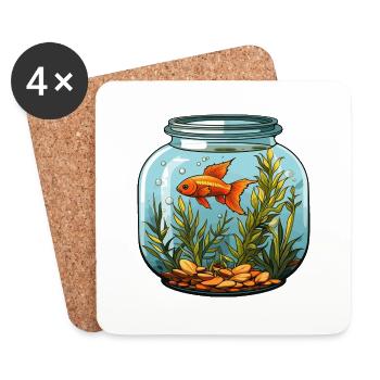 Aquarium mit Goldfisch - Untersetzer (4er-Set) - Weiß - Vorne