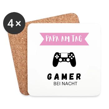 Papa am Tag - Gamer bei Nacht - Untersetzer (4er-Set) - Weiß - Vorne