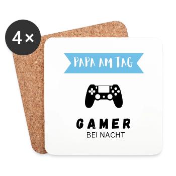 Papa am Tag - Gamer bei Nacht - Untersetzer (4er-Set) - Weiß - Vorne