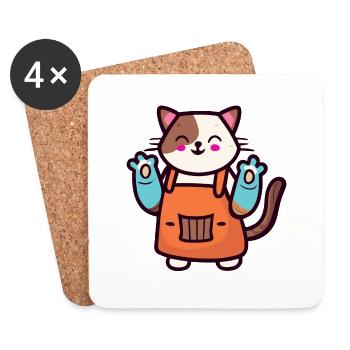 Katze Koch Köchin Geschenk - Untersetzer (4er-Set) - Weiß - Vorne