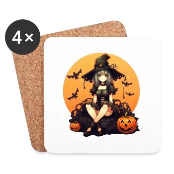 Halloween Schöne Hexe Frauen Männer Kürbis - Untersetzer (4er-Set) - Weiß - Vorne