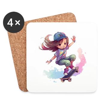 Skater Girl Skateboard Skateboarder Mädchen - Untersetzer (4er-Set) - Weiß - Vorne