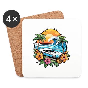 surf plage palmier soleil vacances - Dessous de verre (lot de 4) - blanc - Devant