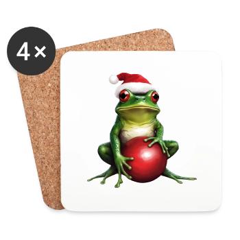 Frosch mit Weihnachtskugel 1 - Untersetzer (4er-Set) - Weiß - Vorne