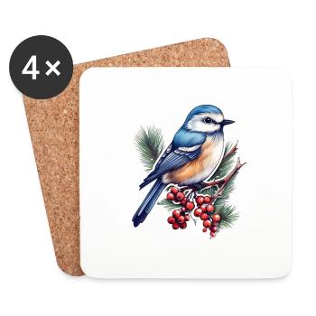 Woodpecker, Nuthatch - Coasters (set of 4) - white - Front