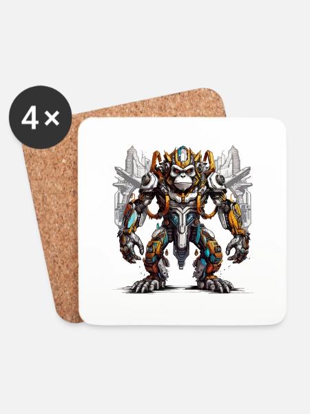 Cybernetic Super Monkey - Coasters (set of 4) - white