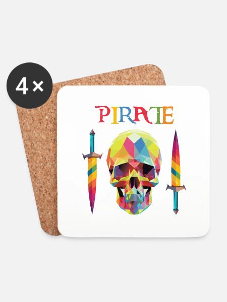 Pirat - Low-Poly-Schädel - Untersetzer (4er-Set) - Weiß
