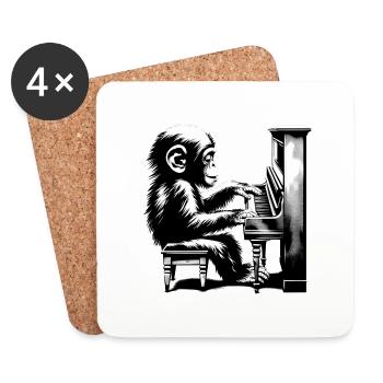 Singe Orchestre Piano Street Art Banksy Style - Dessous de verre (lot de 4) - blanc - Devant
