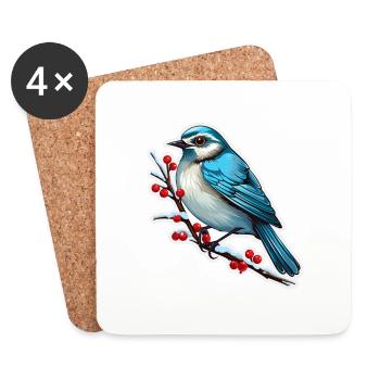 Oiseaux en hiver - Dessous de verre (lot de 4) - blanc - Devant