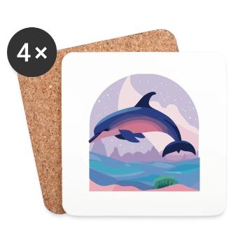 Skipping Dolphin (Dreamy Animals Collection) - Untersetzer (4er-Set) - Weiß - Vorne
