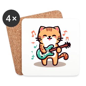 Rock n Roll Cat - Coasters (set of 4) - white - Front