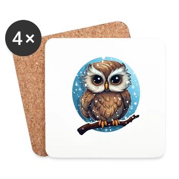 Hibou mignon d’hiver - Dessous de verre (lot de 4) - blanc - Devant