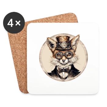 Steampunk Fox - Coasters (set of 4) - white - Front