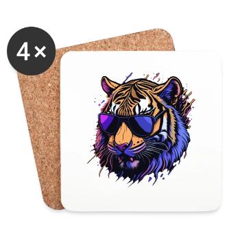 Retro cool tiger head - Coasters (set of 4) - white - Front