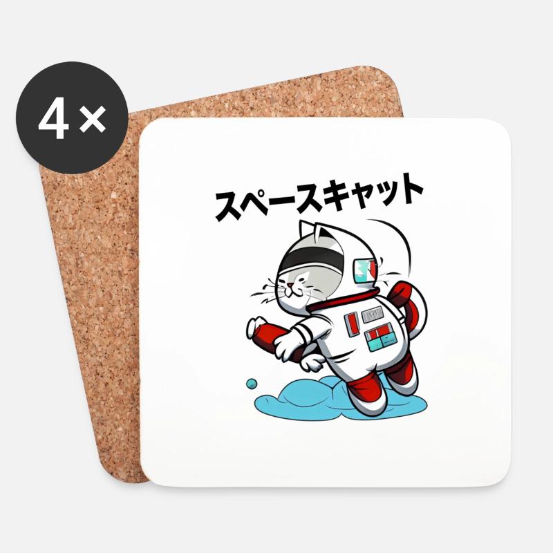 SPACE CAT JAPANISCH - Untersetzer (4er-Set) - Weiß